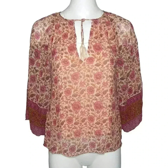 Floral Sheer Blouse - Pink and Cream - Picture 1 of 7